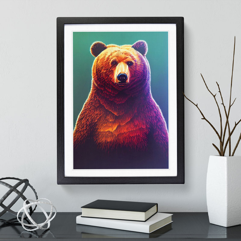 Grizzly Bear No.1 - Framed Print, Black, 64cm H x 46cm W x 2cm D