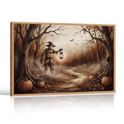 "Scarecrow with Lantern And Pumpkins", art mural sur toile