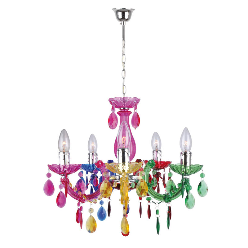 Quintana 5 - Light Candle Style Chandelier, Pink/Yellow/Green, 120cm H x 46cm W x 46cm  D