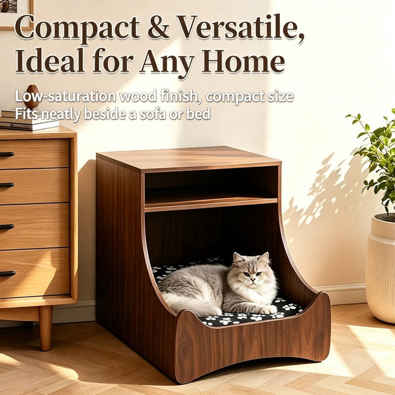 Table d'appoint pour chat avec roulettes et motifs de griffes, 52 cm de hauteur × 62 cm de large × 48 cm de profondeur, table d'appoint multifonctionnelle pour lit d'animal de compagnie, couleur noyer.