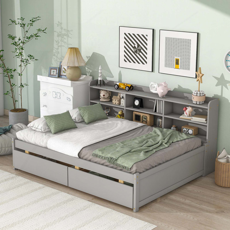 Laella Manufactured Wood,Solid Wood Bookcase Bed, Twin, Gray