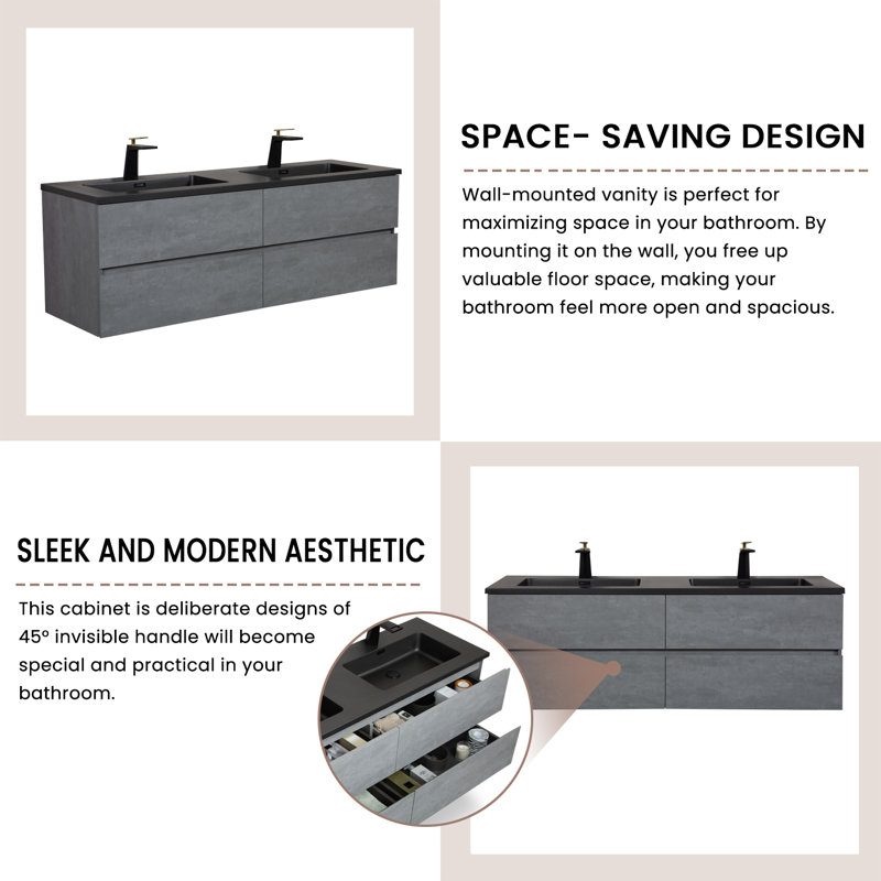 59'' Double Bathroom Vanity with Resin Top