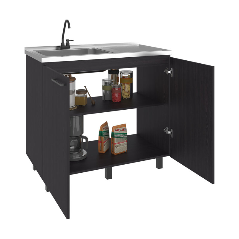 Évier autoportant à usages multiples avec robinet intégré et pieds stables, noir et noyer foncé, pour atelier de buanderie, robinet en plastique de 40,45 po de largeur, buanderie, espaces de bricolage, buanderies,