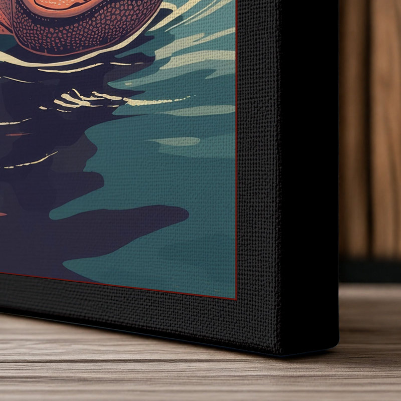 Hippopotamus Rising Retro - Wrapped Canvas, 36x24 - 91.4 x 61.0 cm, Black Border