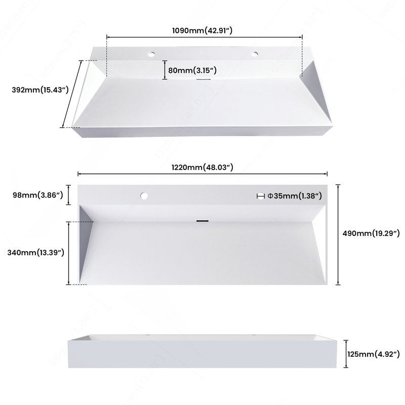 Surface solide de 48 po Basin, couleur blanc mat
