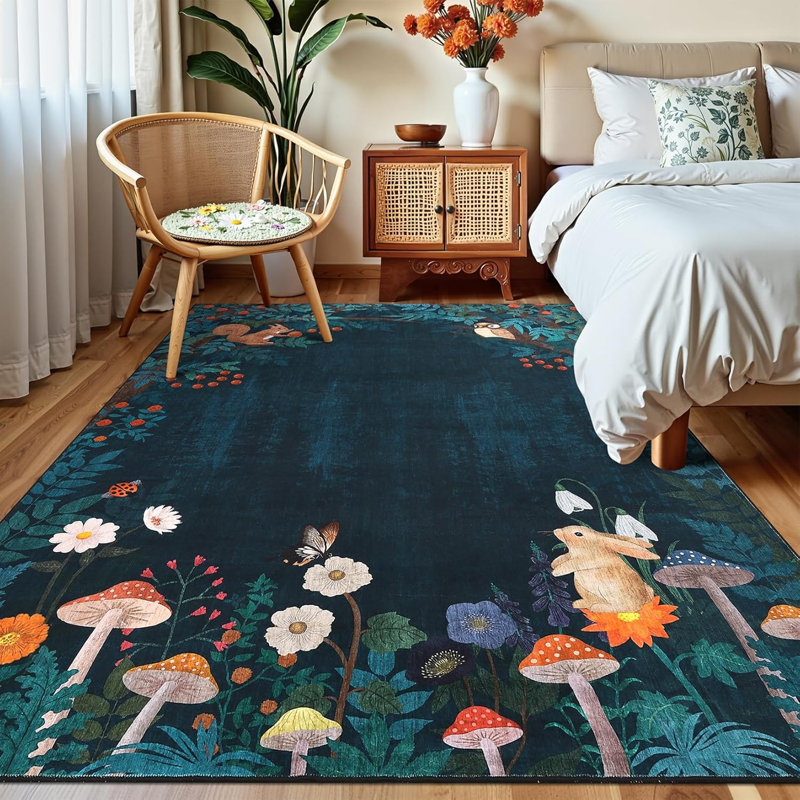 2x6 Washable Kitchen Rug, Non-Slip Jungle Animal Print, Low Pile, Stain-Resistant for Hallway, Entryway, Bathroom, Black