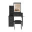 Ce meuble-lavabo moderne comprend 3 modes d'éclairage DEL à luminosité réglable, 4 tiroirs et plusieurs tablettes de rangement ouvertes, un porte-sèche-cheveux et une prise de courant, ainsi qu'un fauteuil. Noir-133578652
