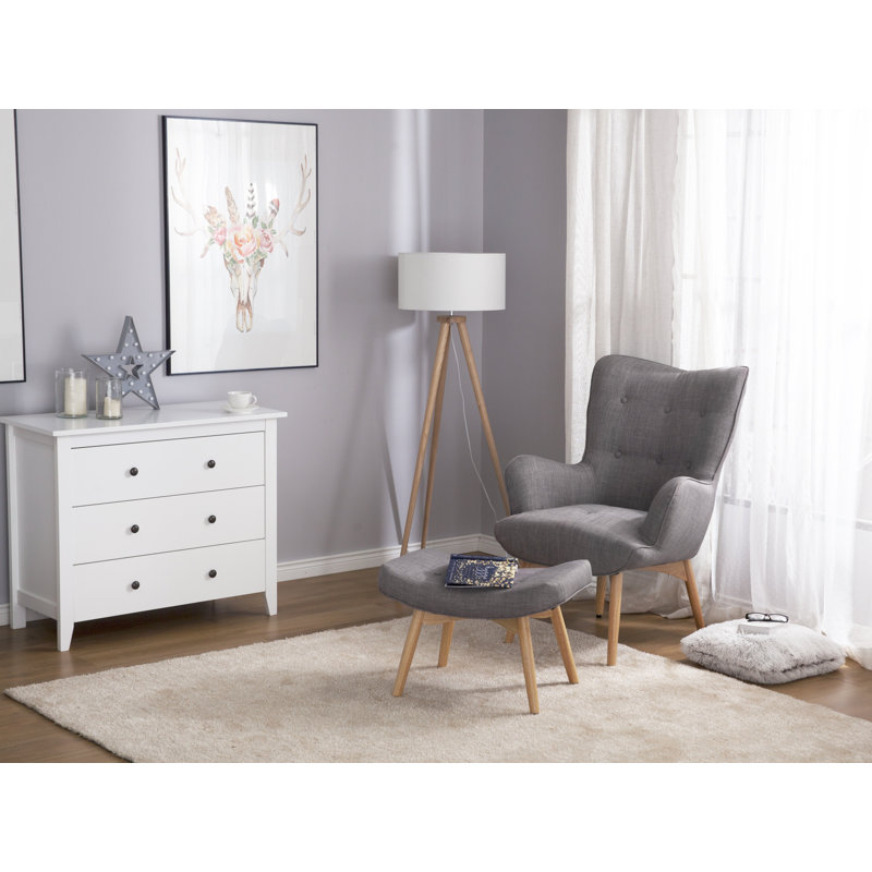 Linda Upholstered Armchair with Footstool, Light Grey