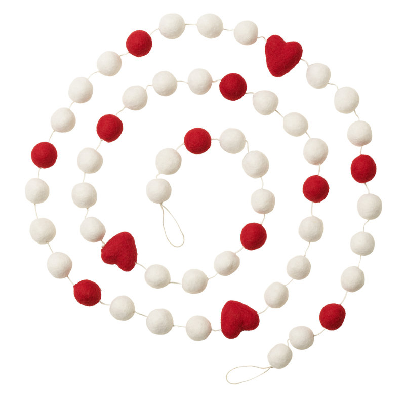 MODWOOL 75" Wool Ball Garland - Hearts