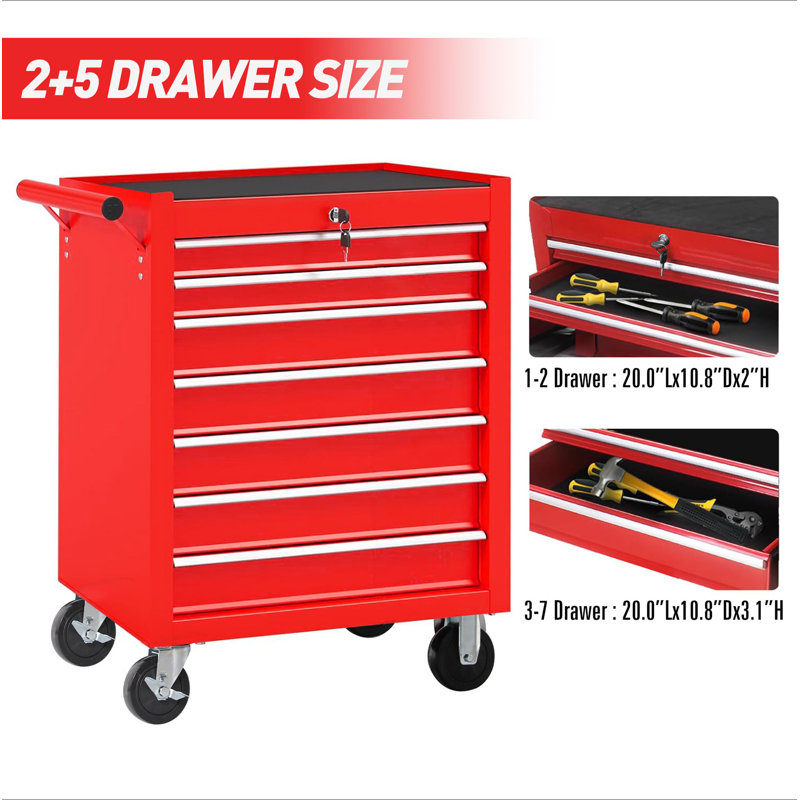 Coffre à outils roulant avec boîte à outils à 7 tiroirs avec roues Armoire de rangement multifonctionnelle pour outils, garage, entrepôt, atelier