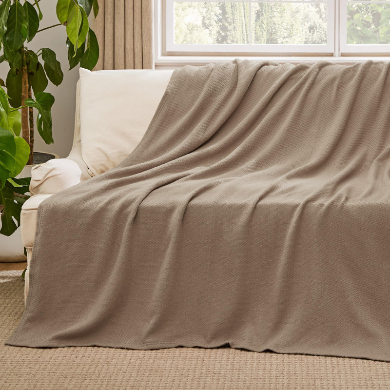 Bedsure Collection Textured Herringbone Woven Twin XL Blanket, 100% Cotton Soft Blanket for Teen Girls, Lightweight Summer Blanket for College Dorm, Tan, 200 GSM