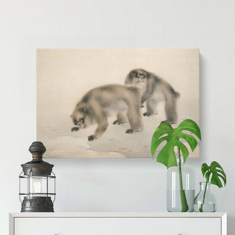 Two Monkeys by Kansetsu Hashimoto - Wrapped Canvas Painting, 35cm H x 50cm W x 3cm D