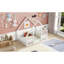Lit double en bois en forme de maison avec clôture, garde-corps, blanc-127834360