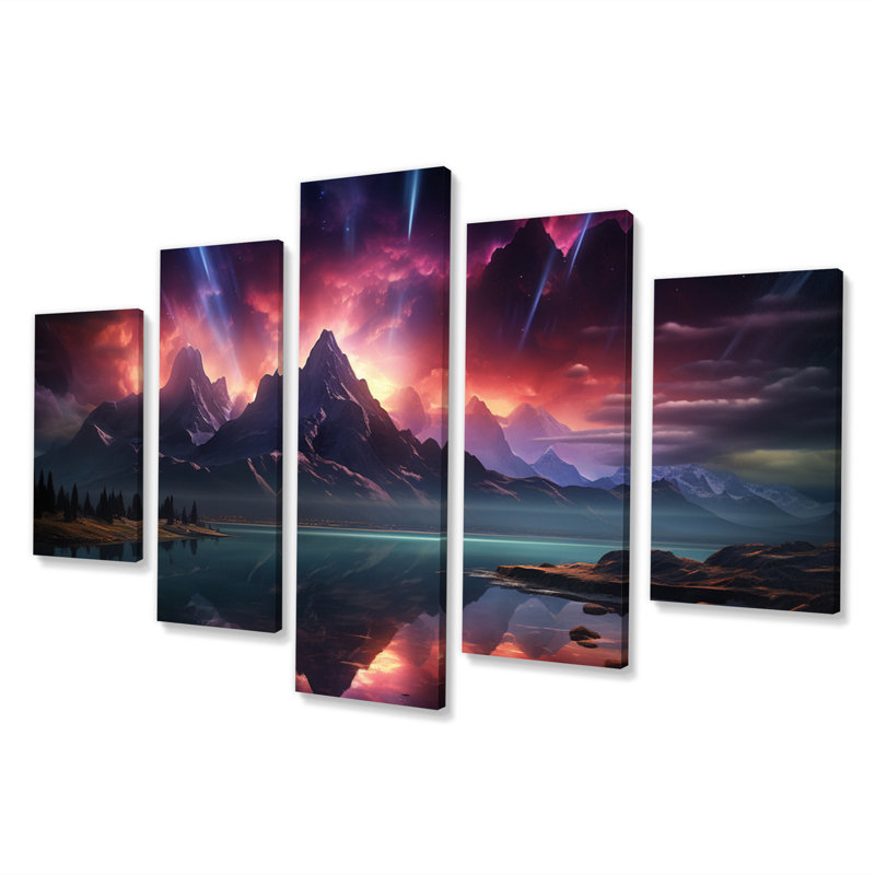 Northern Lights Luminescent Symphony II - impression sur toile de paysages - 5 panneaux