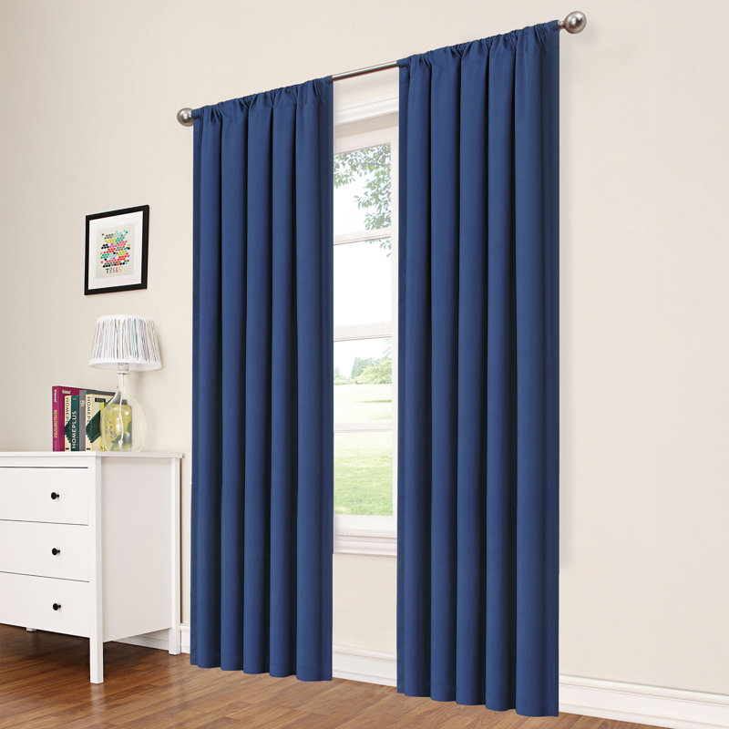 Eclipse Kids Macklin Solid Thermaback Blackout Rod Pocket Window Curtain Panel, 42" W x 63" L, Denim