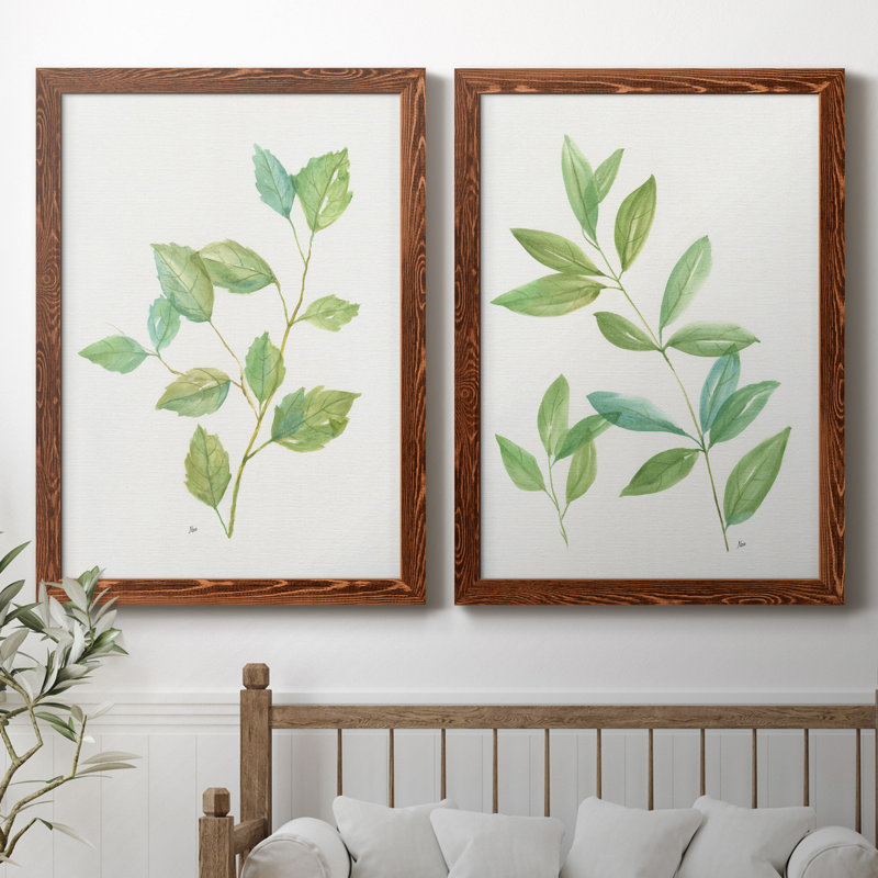 Printemps verts I - ensemble de 2 reproductions d'art, Toile avec cadre érable, Pas de tapis, H 37,5 po x l 55 po x P 1,5 po