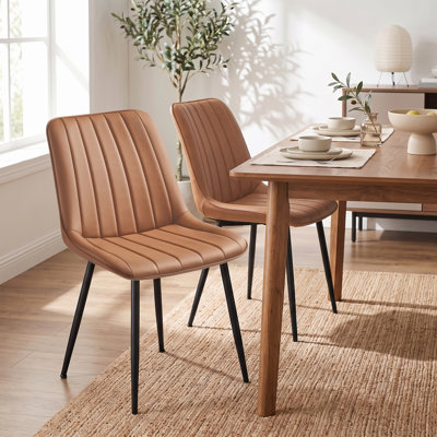 Modern Quilted Upholstered Dining Chairs with Ergonomic Back, Sturdy Steel Legs & Easy Assembly 