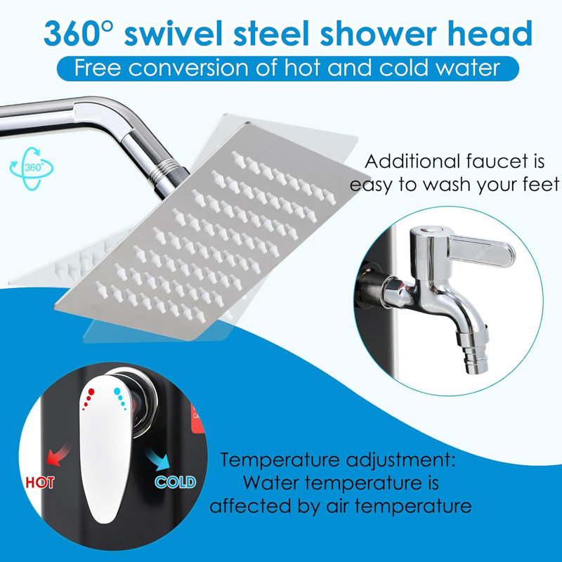 Douche solaire chauffée avec pomme de douche rotative à 360 ° et robinet, douche extérieure autoportante avec housse de protection 210D, réglage de la température de l'eau, pour piscine, jardin, plage, spa