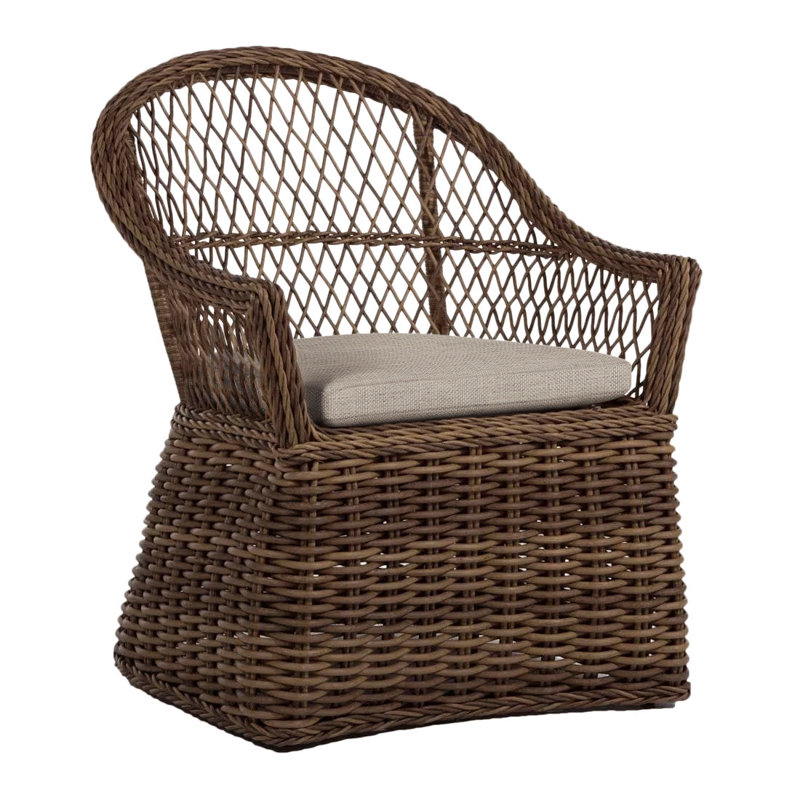 Soho Patio Chair with Sunbrella Cushions, Dove Sunbrella® Linen, No Welt, Raffia