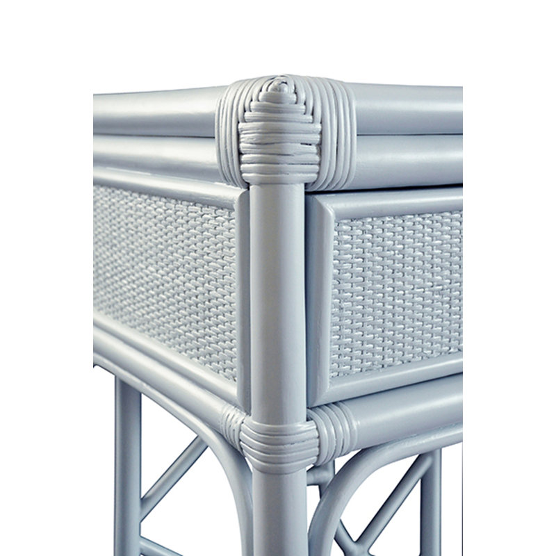 Two Drawer Console with Decorative Back Rattan, Blue