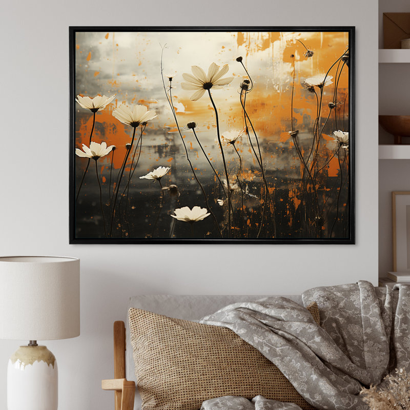 Champ captivant de fleurs II sur toile, H 16 po x l 32 po x P 1 po, Cadre flottant noir