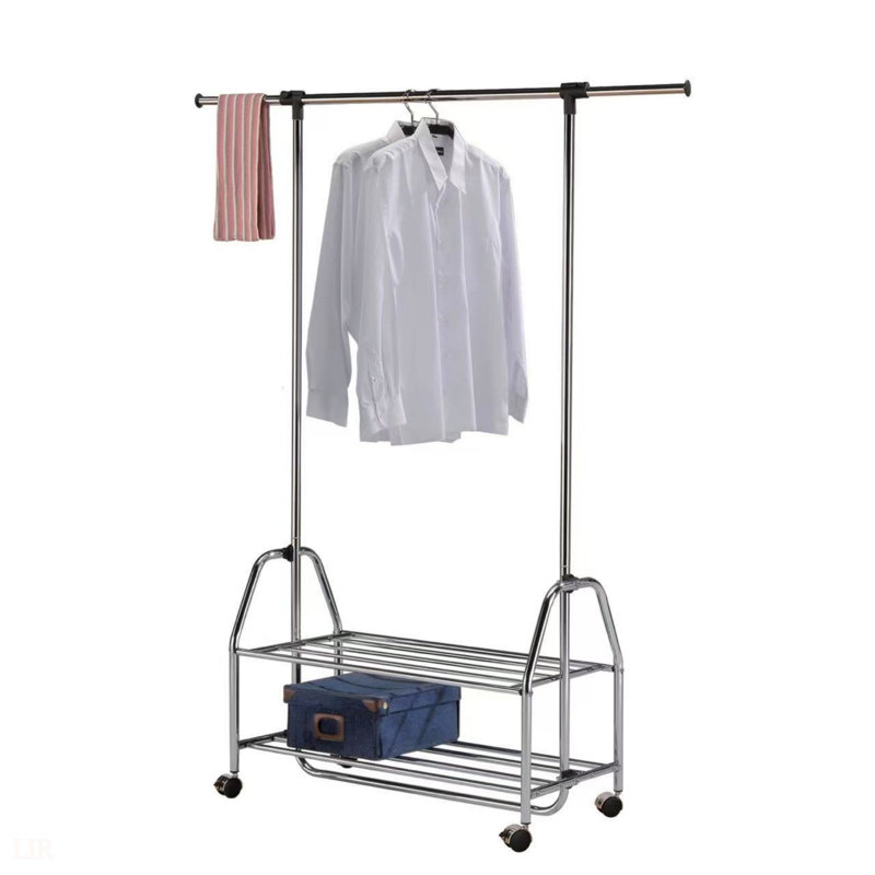 Portemanteau réglable en métal chromé avec barre extensible et rangement spacieux pour la gestion de garde-robe organisée