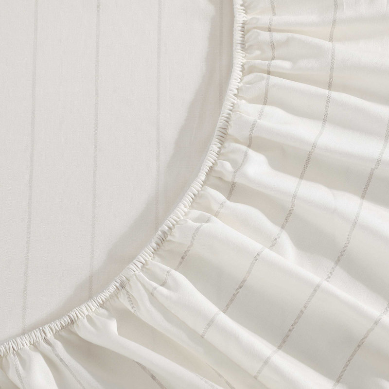 Tommy Bahama La Vida Stripe Cotton Sheet Set, King Sheet Set with 2 Pillowcases, Beige Palm Leaf
