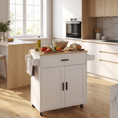 Chariot compact pour îlot de cuisine avec armoire de rangement et roues verrouillables
