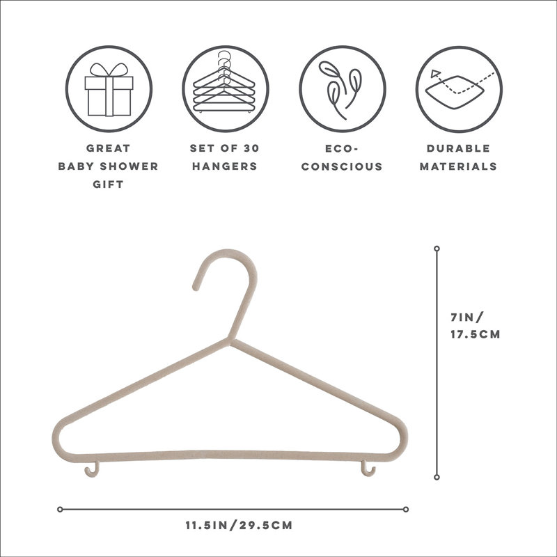Eco-Friendly Wheat Straw Beige Children's Clothes Hangers, Pack of 30