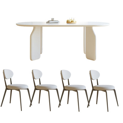 Table de salle à manger en marbre blanc avec pieds en bois