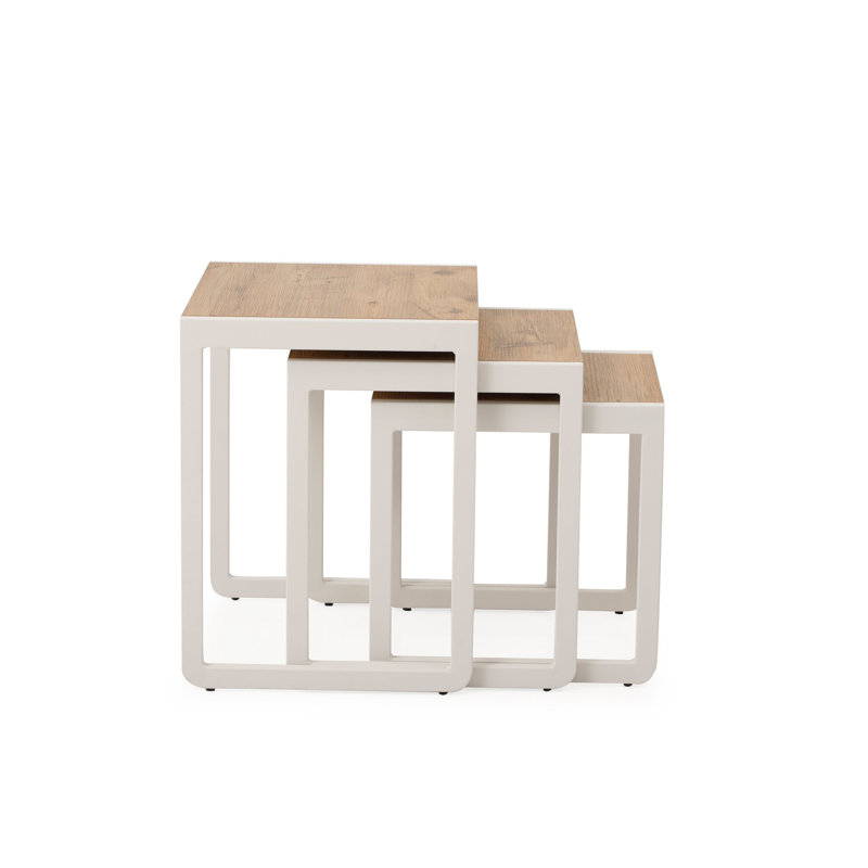 PERA Nesting Table Set of 3 Sturdy Side Tables, Modern Stacking Coffee End Table for Living Room, Bedroom, Office, Steel Frame, Rustic Brown and Off White