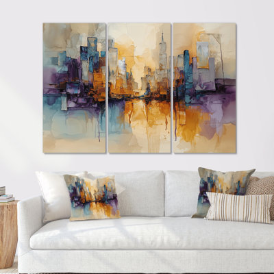 «Urban Jazz», art mural grand encre liquide - 3 panneaux