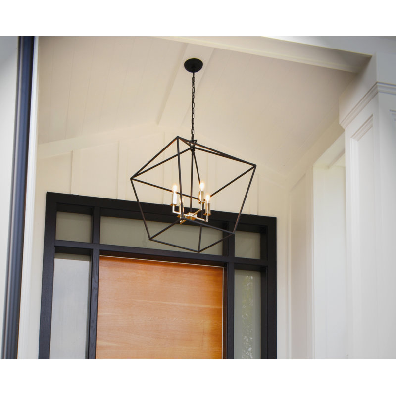 Portwood 4 - Light Dimmable Lantern Geometric Chandelier, 27.75" H x 24.5" W x 24.5" D
