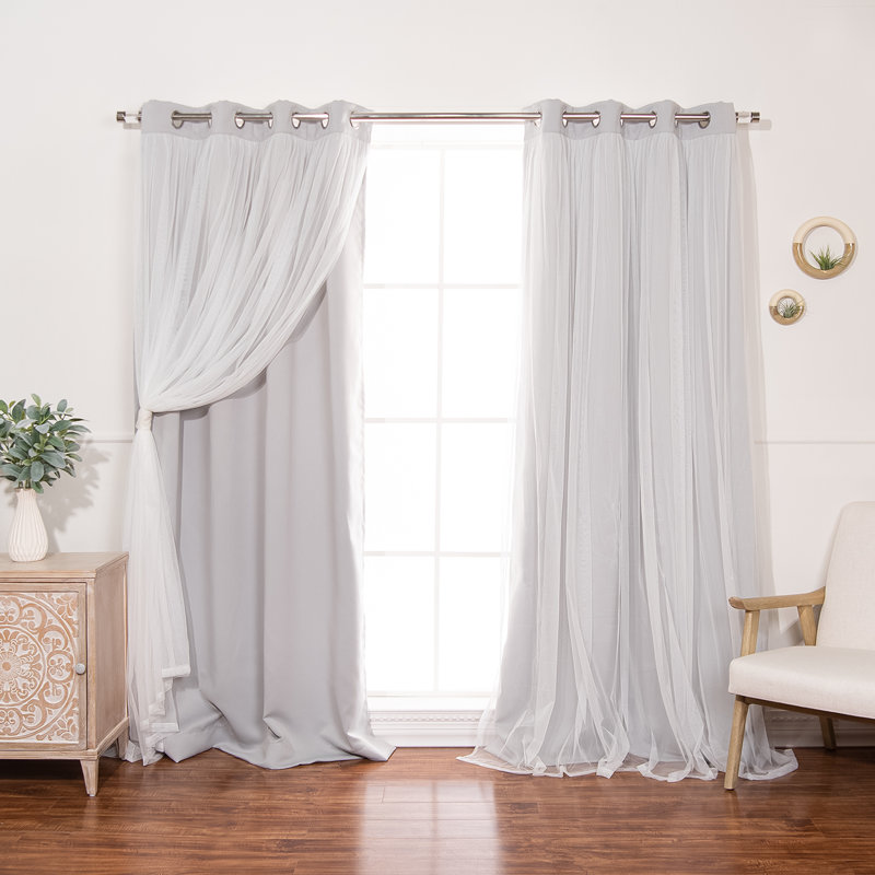 Rideau occultant en polyester Fortuna, Gris clair
