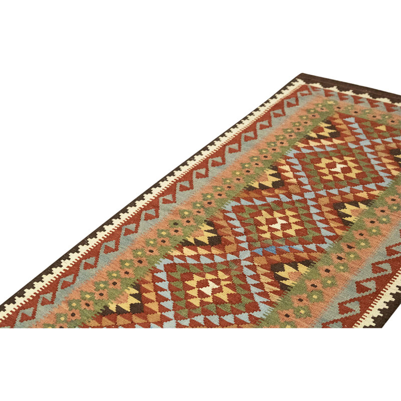 Tapis unique de haute qualité 3 pi 1 po x 6 pi 7 po en orange / rouge / vert
