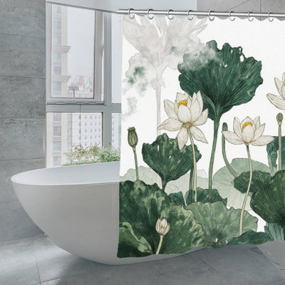 Rideaux de douche Lotus et feuilles vertes pour salle de bain, 71 po x 71 po