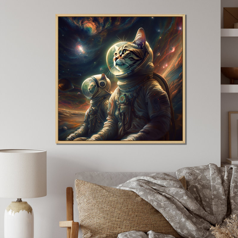 Ohara " Interstellar Space Cat ", 24" H x 24" W x 1" D, Natural Floater Framed