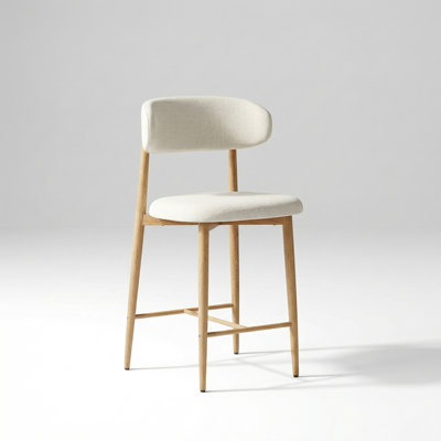 Set of Two Upholstered Counter Height Bar Stools with Metal Legs for Kitchen Island and Dining Room, Modern Design in Neutral Beige Fabric