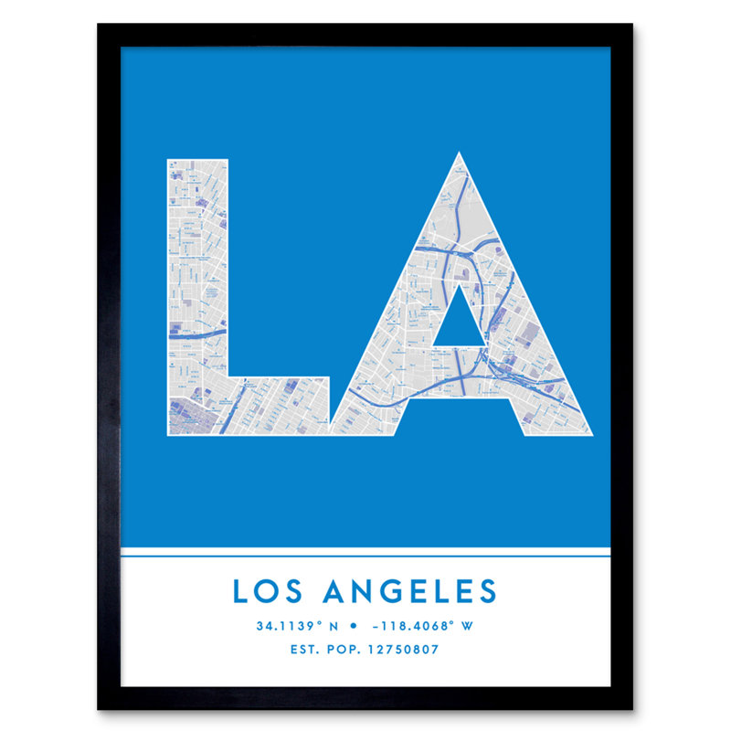 Los Angeles California United States City Map 1 Piece Single Picture Frame Wall Art