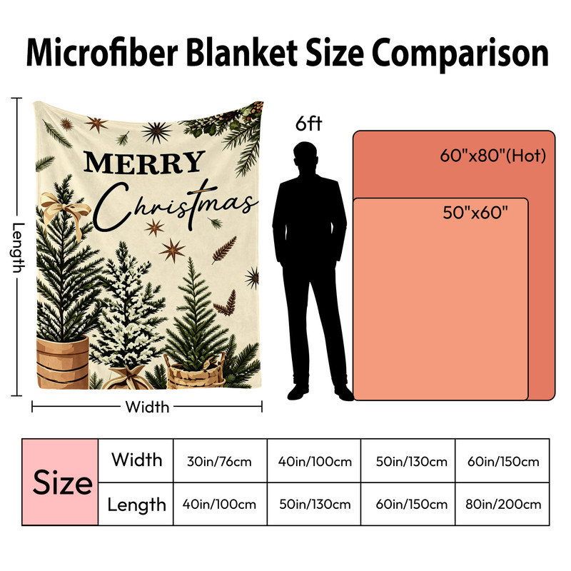 Plaid de Noël en flanelle polaire JYK, léger, respirant, doux, chaud et confortable en microfibre pelucheuse, 127 x 152 cm, motif sapins de Noël en pot