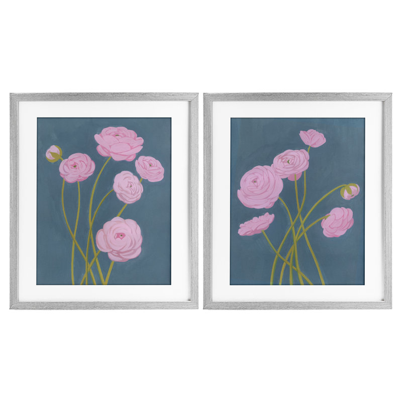 Posies over Dusty Grey, ensemble de 2 reproductions encadrées sous verre, par Grace Popp, H 16 po x l 13 po