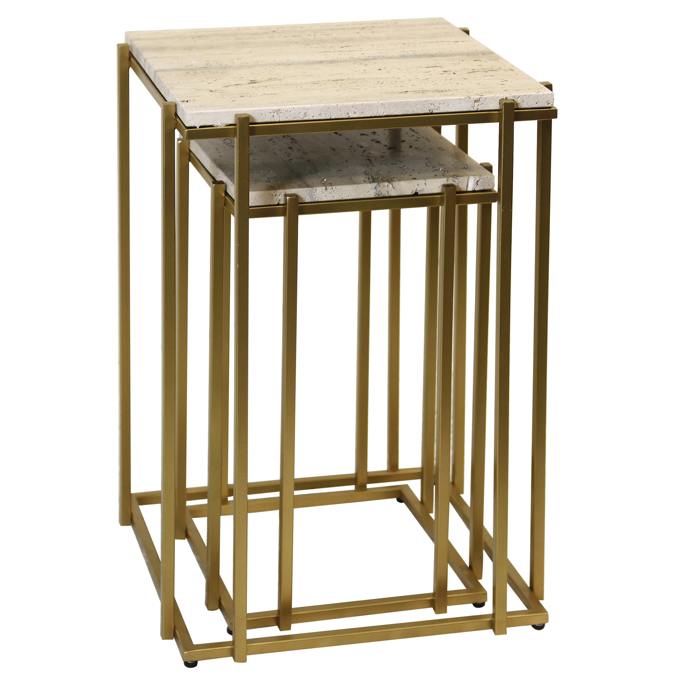 StyleCraft Home Bellagio Square Nesting Tables - Travertine & Gold ...