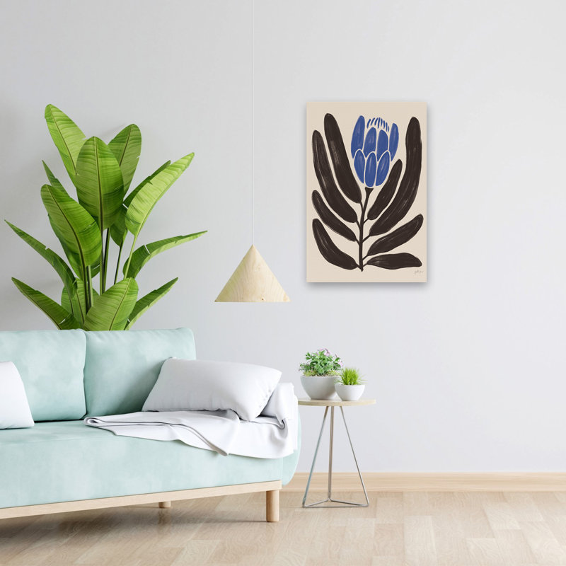 Fleurs simples I bleu - art floral crème bleu-noir, H 24 po x l 16 po