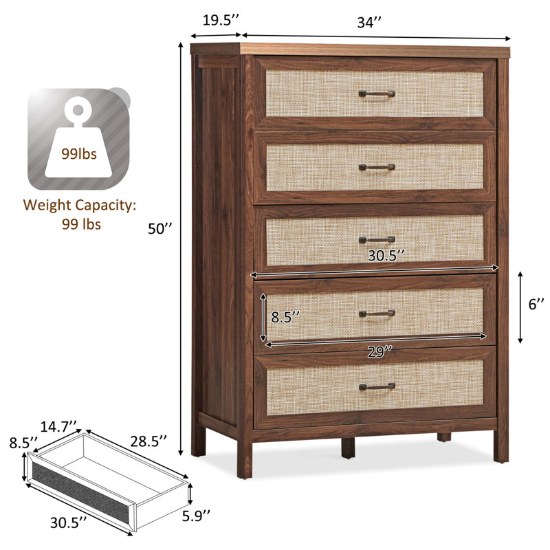 Commode 5 tiroirs Armie, Noyer