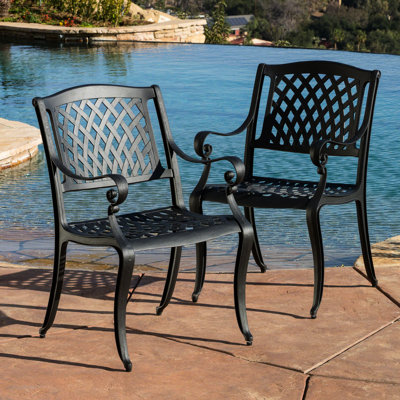 Cast Aluminum Dining Chairs 2 - Black Mesh Back And Seat, For Outdoor Use 2 Black, Construction