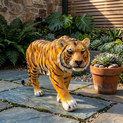 Sculpture de tigre réaliste en résine résistante aux intempéries 33,5 po L