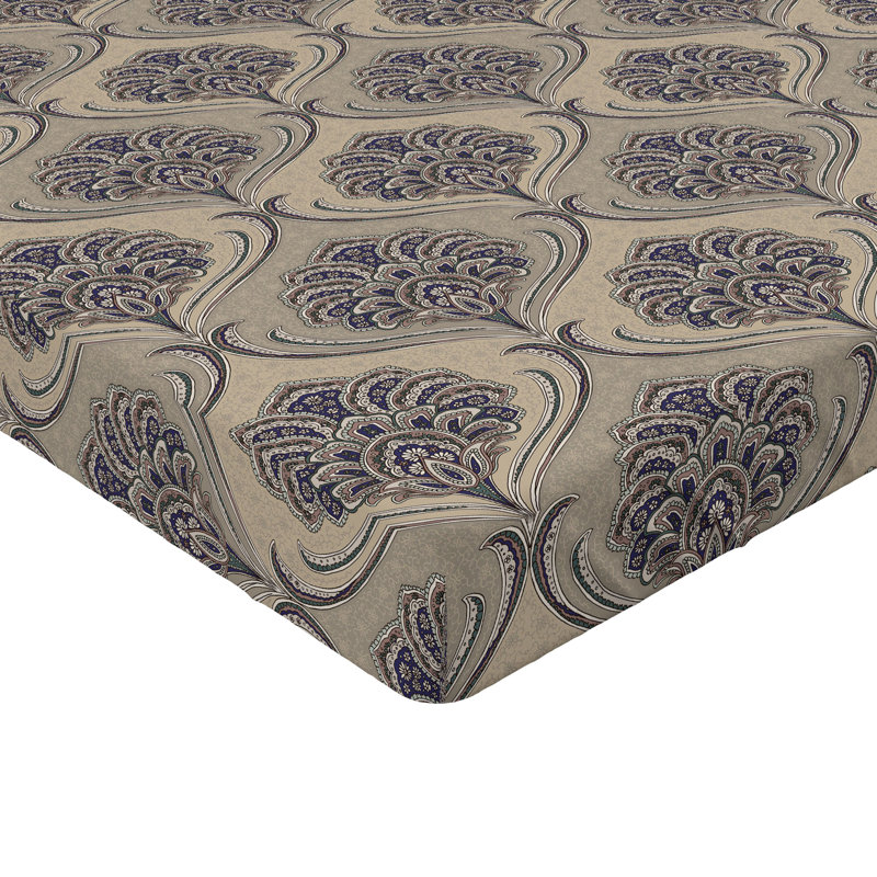 Drap-housse à motif floral Ambesonne, Drap-housse de taille très grand, Taupe chaud, cacao, indigo / damas