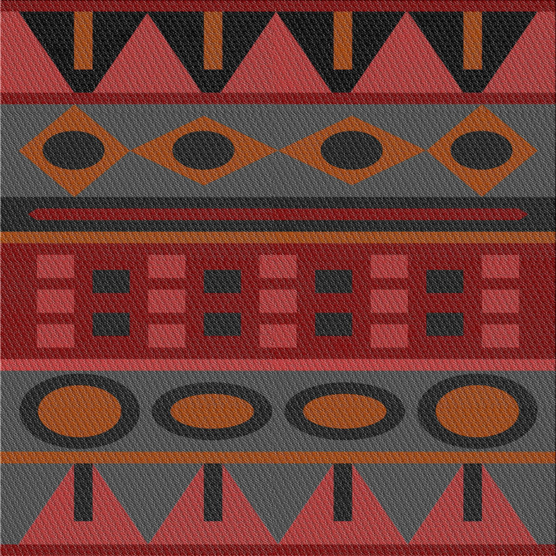Tapis vert/rouge à motifs, Carré 5 pi