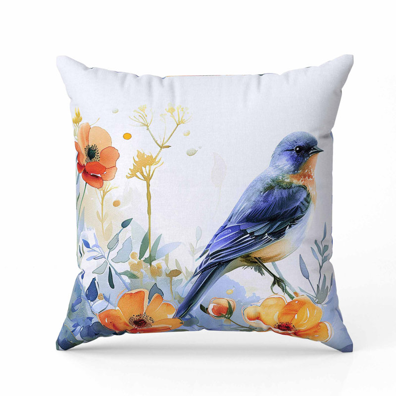 Oreiller en suède Tranquil Thicket, Carré 20 po, Bleu / Orange