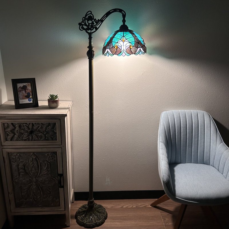 Mathieson Tiffany Floor Lamp Liaison Stained Glass Gooseneck LED Bulb Included 20"W*12"D*63"H, Brown/Green